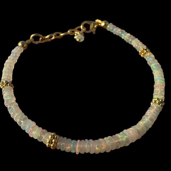 Ethiopian Opal Beaded Bracelet: Rainbow Fire Gemstone Jewelry