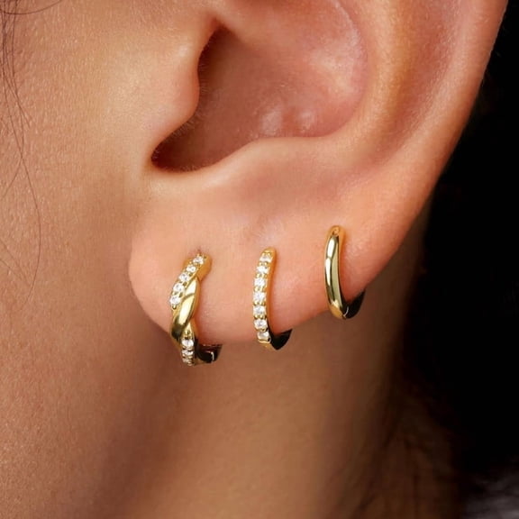 YEUOYEA 3 Pairs Small Gold Hoop Earrings Set for Women, 14K Gold Plated Hypoallergenic Dainty Cute Huggie Hoops, Jewelry Gift