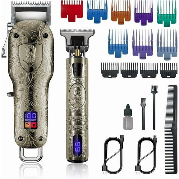 Hair Clippers 2 Set,Cosicosy Electric Trimmer Grooming Kit for Men, Professional Cordless Cutting Beard Rechargeable with LCD Display Shaver Men Kids Barbers, Gold