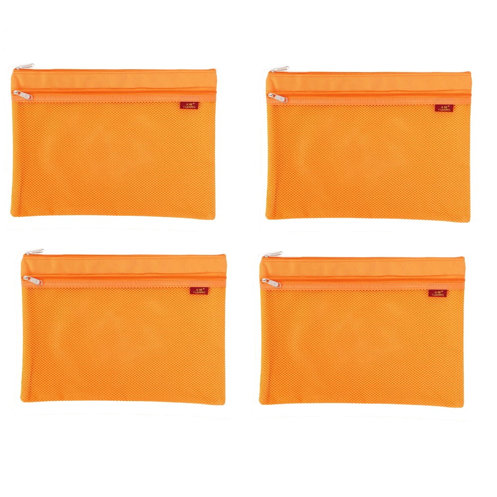 BE-TOOL A4 Mesh Zippered Document Wallets File Storage Folder Oxford Cloth Envelopes Folders Bag for School Office Supplies Orange 4Pcs