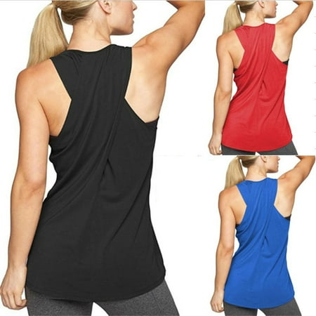 - Women's Sports Vest Professional Fitness Tank Top Active Workout Yoga Clothes T-shirt Running Gym Jogging Vest Pure Color