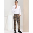 thumbnail image 3 of Pantalones de tela escocesa para hombre, ajuste regular, parte delantera plana, trabajo, baile de graduación, pantalones a cuadros marrón S, 3 of 6