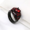 thumbnail image 6 of Skull Matching Rings Black Plated Couple Rings 1CT Red CZ Wedding Ring Sets for Him and Her, 6 of 7