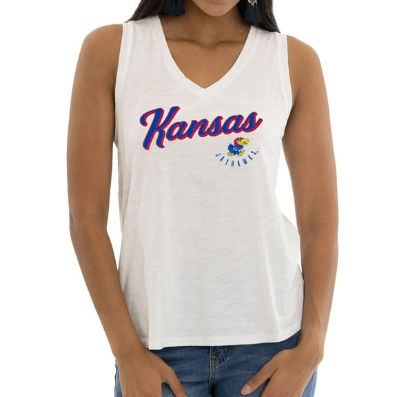 Women's White Kansas Jayhawks Sloan Slub V-Neck Tank Top