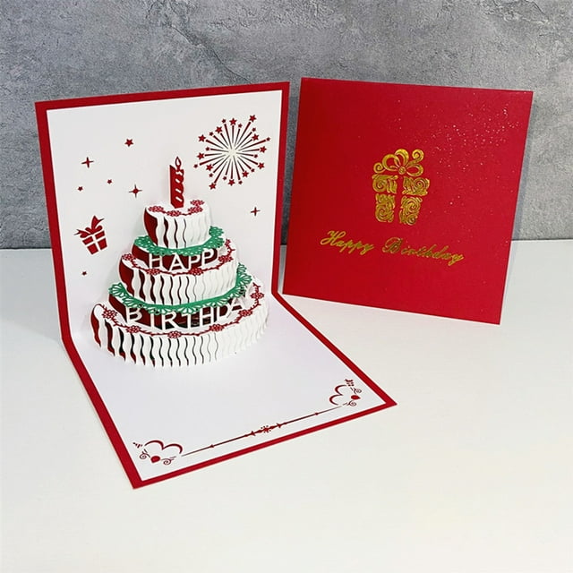 Agiferg Three-dimensional Birthday Card Creative 3d Cake Small Card Printing Photo Special Gift