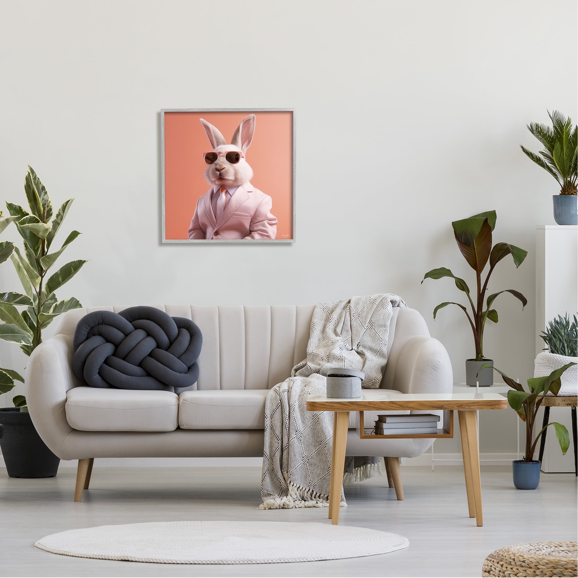 Stupell Industries Rabbit Wearing Suit Animals & Insects Painting Gray Framed Art Print Wall Art, 24 x 24