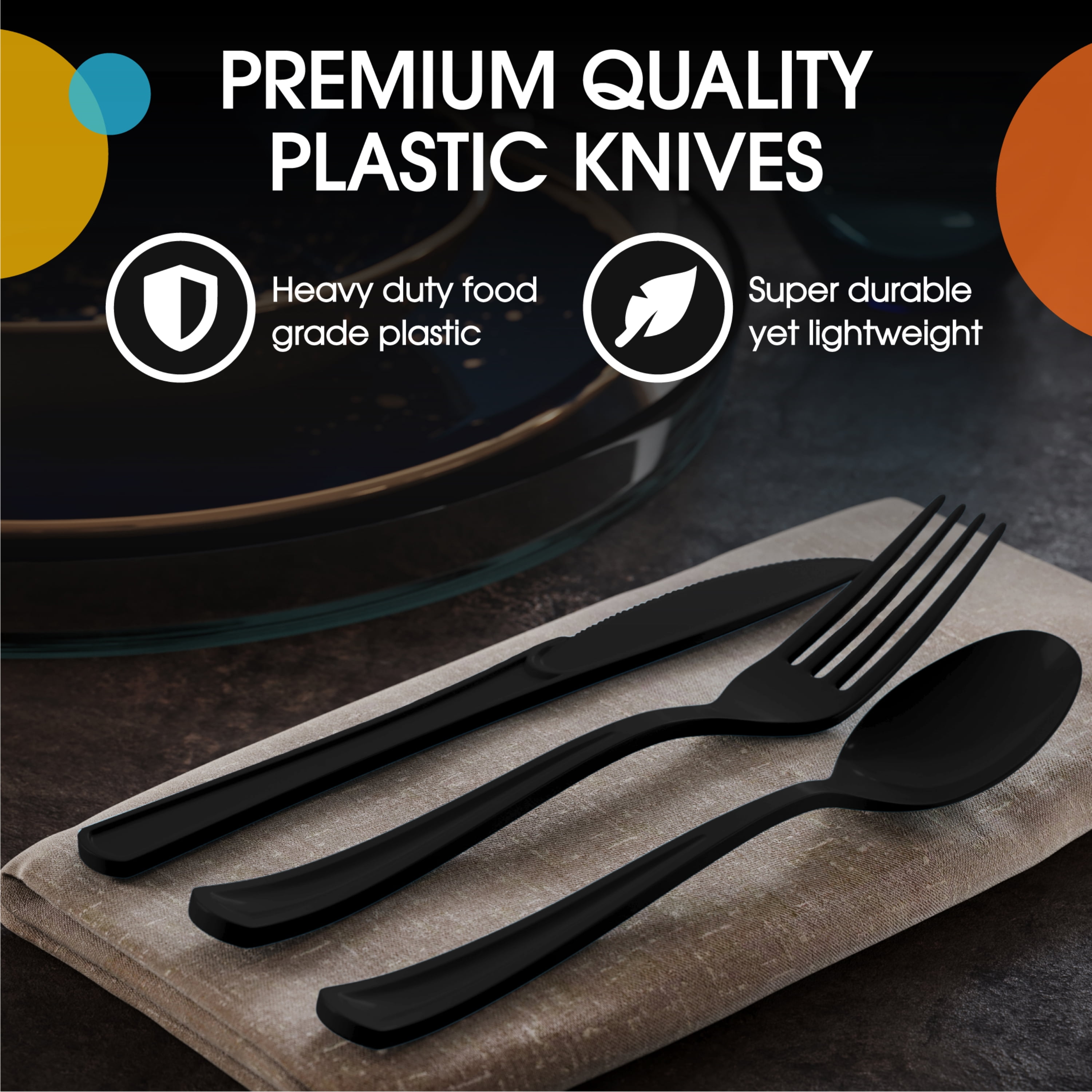 Exquisite Disposable Knives - 100 Black Plastic Knives - Black Party Supplies