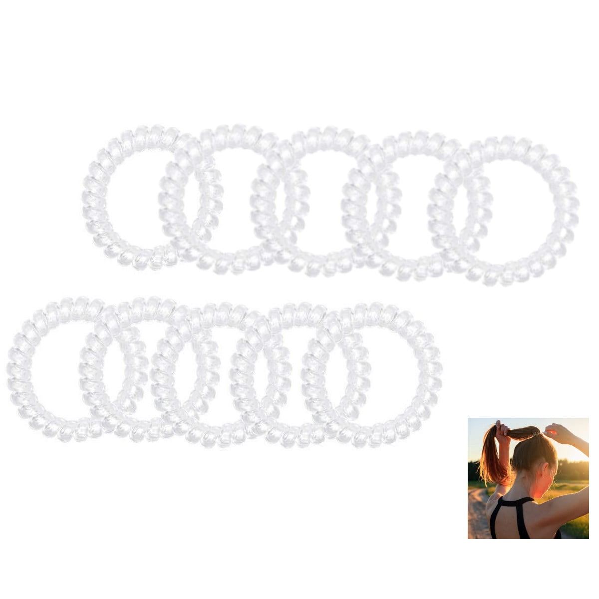 10 Pcs Spiral Hair Ties ,No Crease Clear Hair Ties Spiral Ponytail