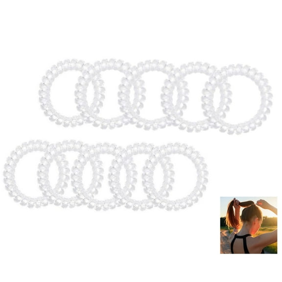 10 Pcs Spiral Hair Ties ,No Crease Clear Hair Ties Spiral Ponytail Holders Coils Scrunchies Waterproof Plastic Phone Cord Hair Bands for Women Girls Teenagers