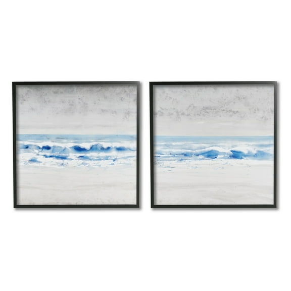 Stupell Industries Abstract Rolling Beach Waves Nautical Shoreline Landscape Painting Black Framed Art Print Wall Art, Set of 2, Design by Tim OToole