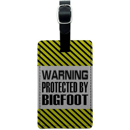 Megaphone Bag Tag - Warning Protected By Big Foot Leather Luggage ID Tag Suitcase Carry-On