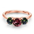 thumbnail image 3 of Gem Stone King 18K Rose Gold Plated Silver Red Rhodolite Garnet and Green Mystic Topaz Engagement Ring for Women | 2.10 Cttw | Round 6MM | Gemstone January Birthstone | Size 7, 3 of 6