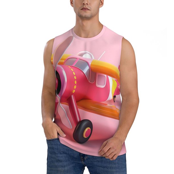 Balery Colorful Cartoon Biplane Camisetas sin mangas para hombre, absorbe la humedad y protege contra el mal olor.-Large