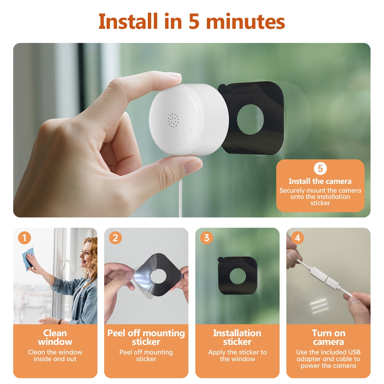 GBIUT Window Camera, 2.4G&5G WIFI Smart Security Camera, 2K Home Security Camera for Indoor Outdoor, Blacklight Full-Color, US Cloud, 911 Emergency Dispatch, Easy & Quick Install