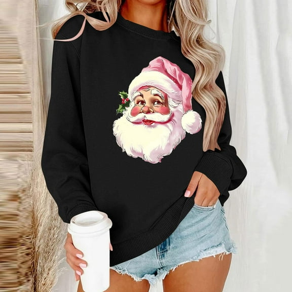 Craaazy Christmas Fashion Long Sleeve Round Neck Shirts for Women Christmas Printing Loose Blouse Capless Gifts Sweatshirts Top