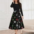 thumbnail image 5 of Lorytime 50s Dresses for Women Vintage Christmas Tree Crew Neck A Line Dress Long Sleeve Party Dresses with Belt, 5 of 6