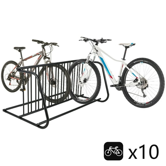 10 Holders Floor Bike Rack, 61" Length Powder-Coated Steel Commercial Grid Bike Rack with 10-Bike Capacity, Dual-Side Storage Design for Garages Streets Yards Bike Events