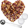 230 Pieces Octagon Sealing Wax Beads Sticks with 2 Pieces Tea Candles and 1 Piece Wax Melting Spoon for Wax Stamp Sealing (Gold and Wine Red)