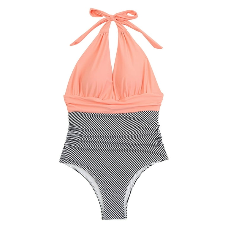 Aayomet Plus Size Swimsuit For Women Women's One Piece Swim Dress High Neck  Swimsuit Tummy Control Halter Modest Skirt Bathing Suits Long  Swimdress,Pink XL 