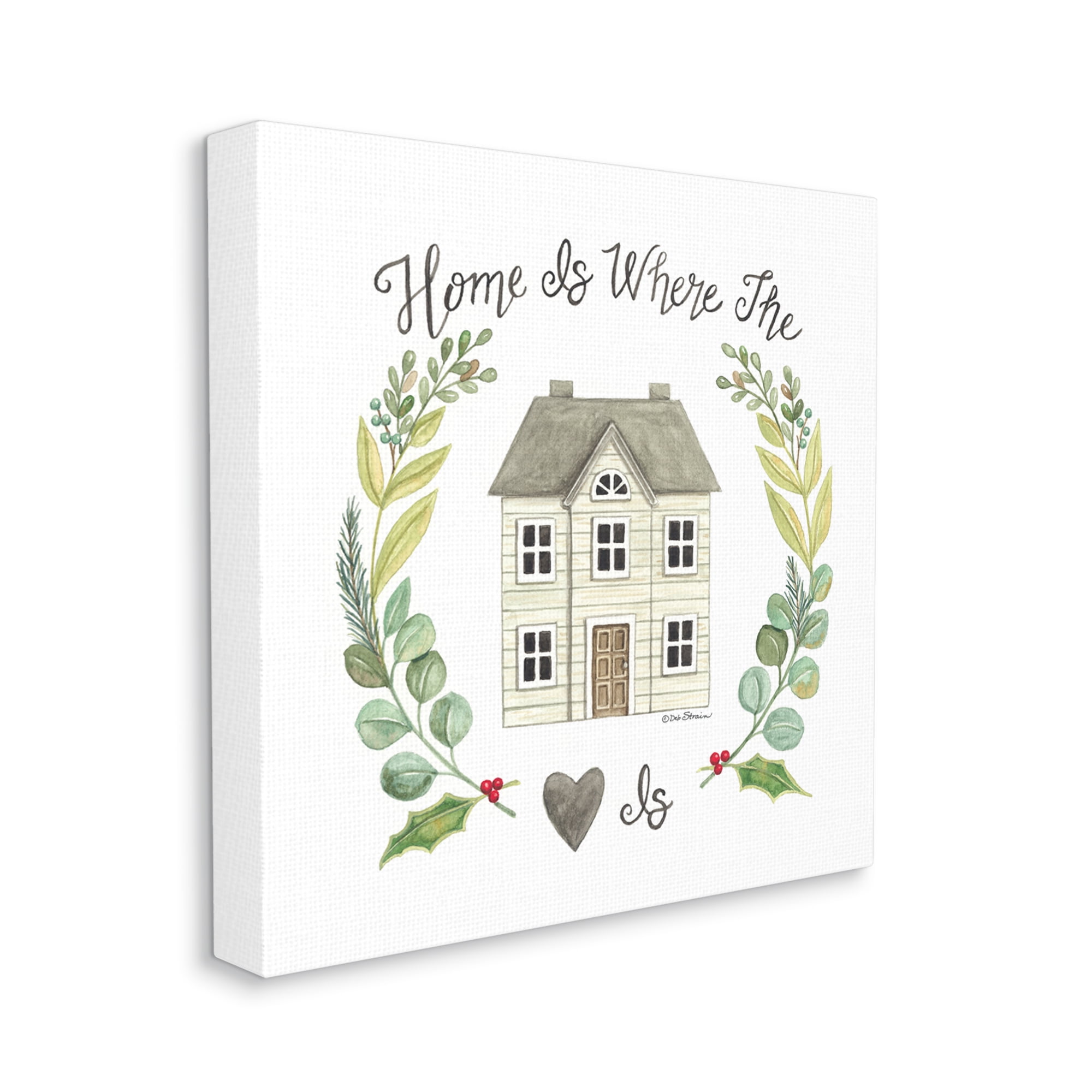 Stupell Industries Home Where Heart Is Botanical Leaf Laurel Border Graphic Art Gallery Wrapped Canvas Print Wall Art, Design by Deb Strain