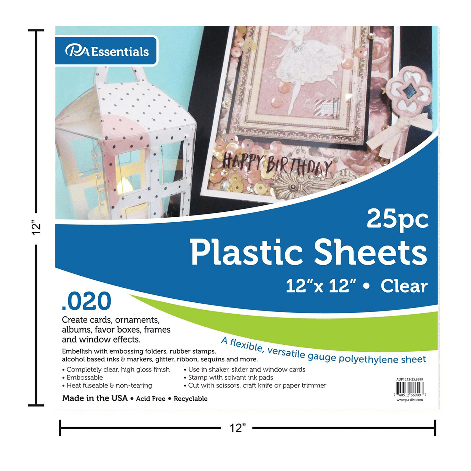 PA Plastic Sheet 12"x 12" Clear .020" 25pc