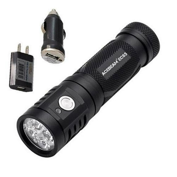 Acebeam EC65 Nichia 219C Type-C USB Rechargeable Flashlight -2200 Lumens w/Eco-Sensa USB Cord +Wall  and  Car Adapters