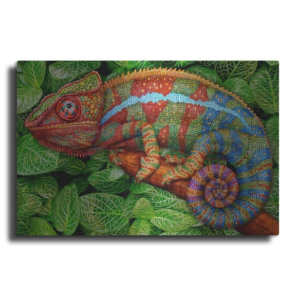 Luxe Metal Art 'Chameleon Panther With Background' by Tim Jeffs Metal Wall Art, 16" x 12"