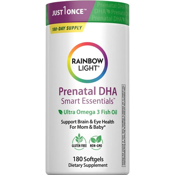 Prenatal DHA Smart Essentials | Omega 3 Fatty Acids EPA & DHA | 180 Softgels | by Rainbow Light