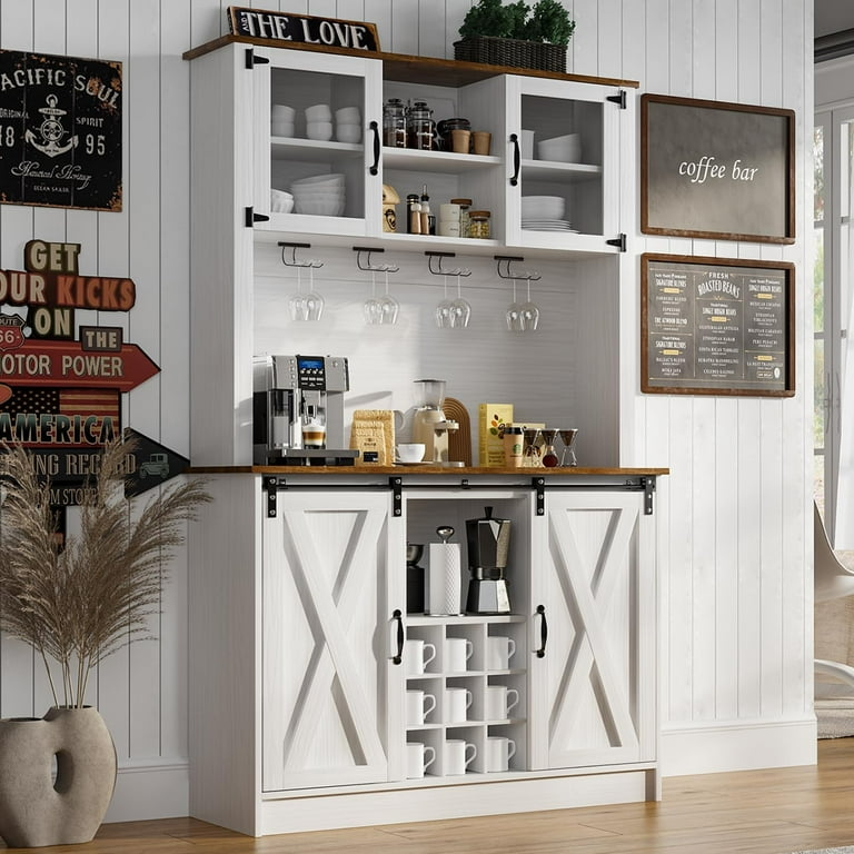 DreamCurship 71 Kitchen Pantry Cabinet Kitchen Pantry Cupboard Storage Cabinet Buffet with Hutch Farmhouse Coffee Bar Cabinet with Hutch