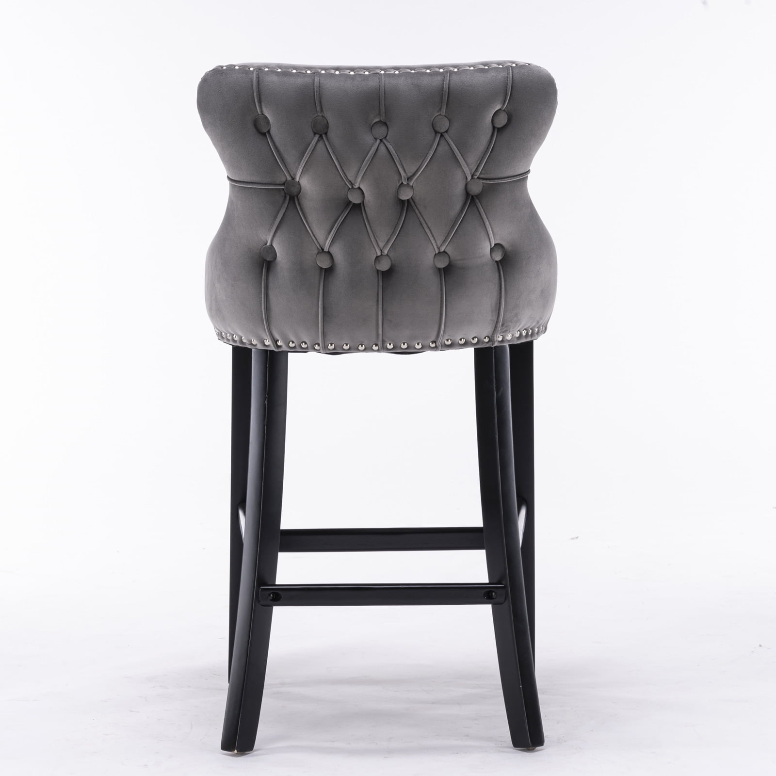 Gewnee Contemporary Gray Velvet Upholstered Wing-Back Barstools with Button Tufted Decoration and Wooden Legs，Recommended for Use in The Living Room and Dining Room.