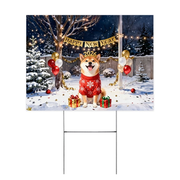 Happy New Year 2026 Shiba Inu Holiday Balloons Party Snow Yard Sign Shibas Dog Lovers Gifts Idea Outdoor Home Lawn Garden Porch Decor - 13018