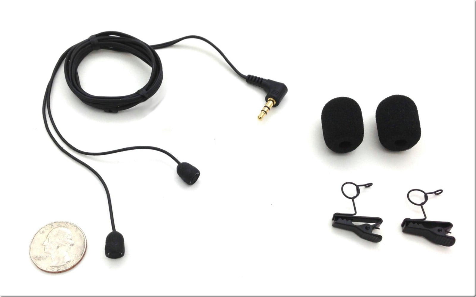 Sound Professionals Binaural High Sensitivity Miniature Microphones with black cables and right-angle plug . SP-BMC-2-RA removable clips and windscreens included 