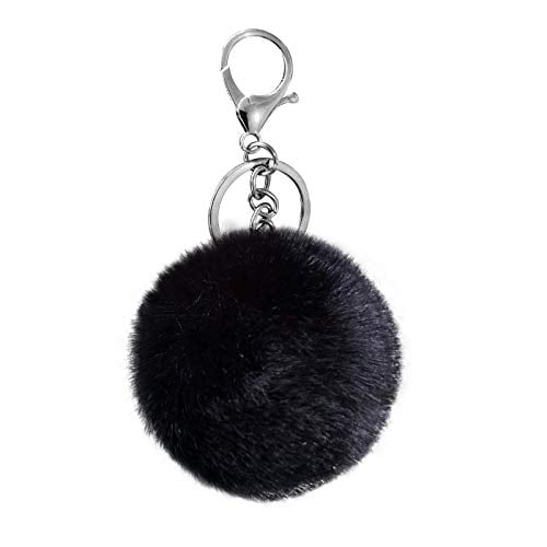 Cute Rabbit Fluffy Fur Pearl Ball Pom Phone Car Pendant Handbag Key Chain Ring 