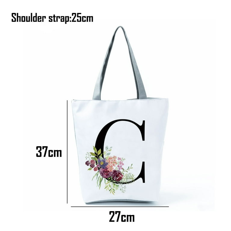 AUNOOL Embroidery Initial Canvas Bag with Zipper Pockets and Makeup Bag,  Tote Bags for School Personalized Teacher Gifts for Women, Bride to be  Gifts