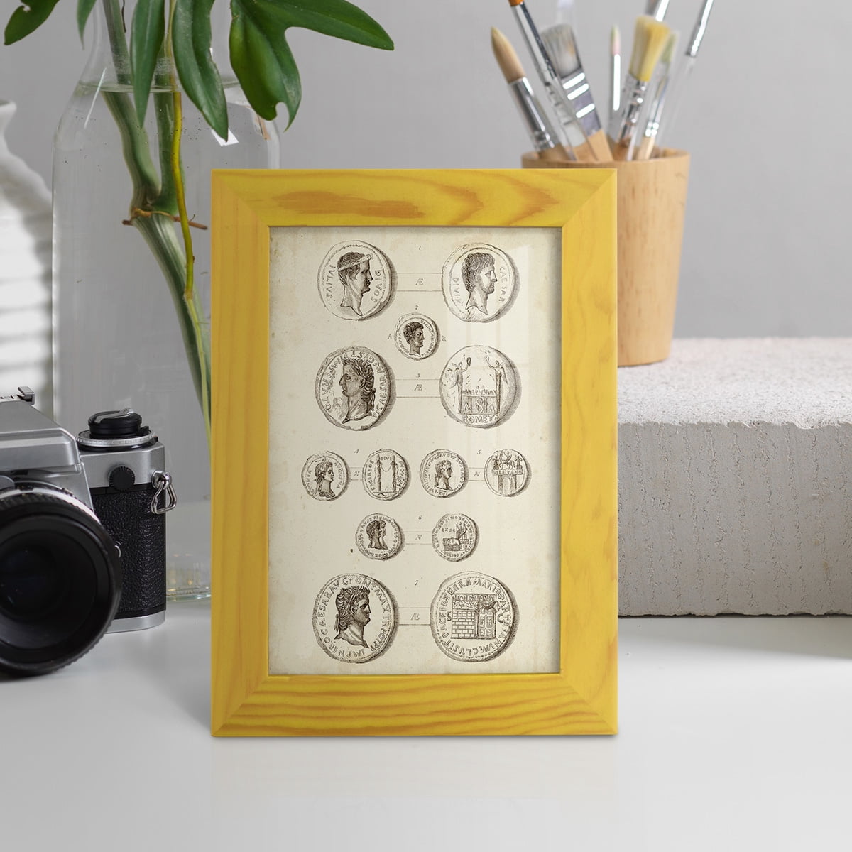 Antique Roman Coins I -Framed Print w/glass-Sunflower Yellow