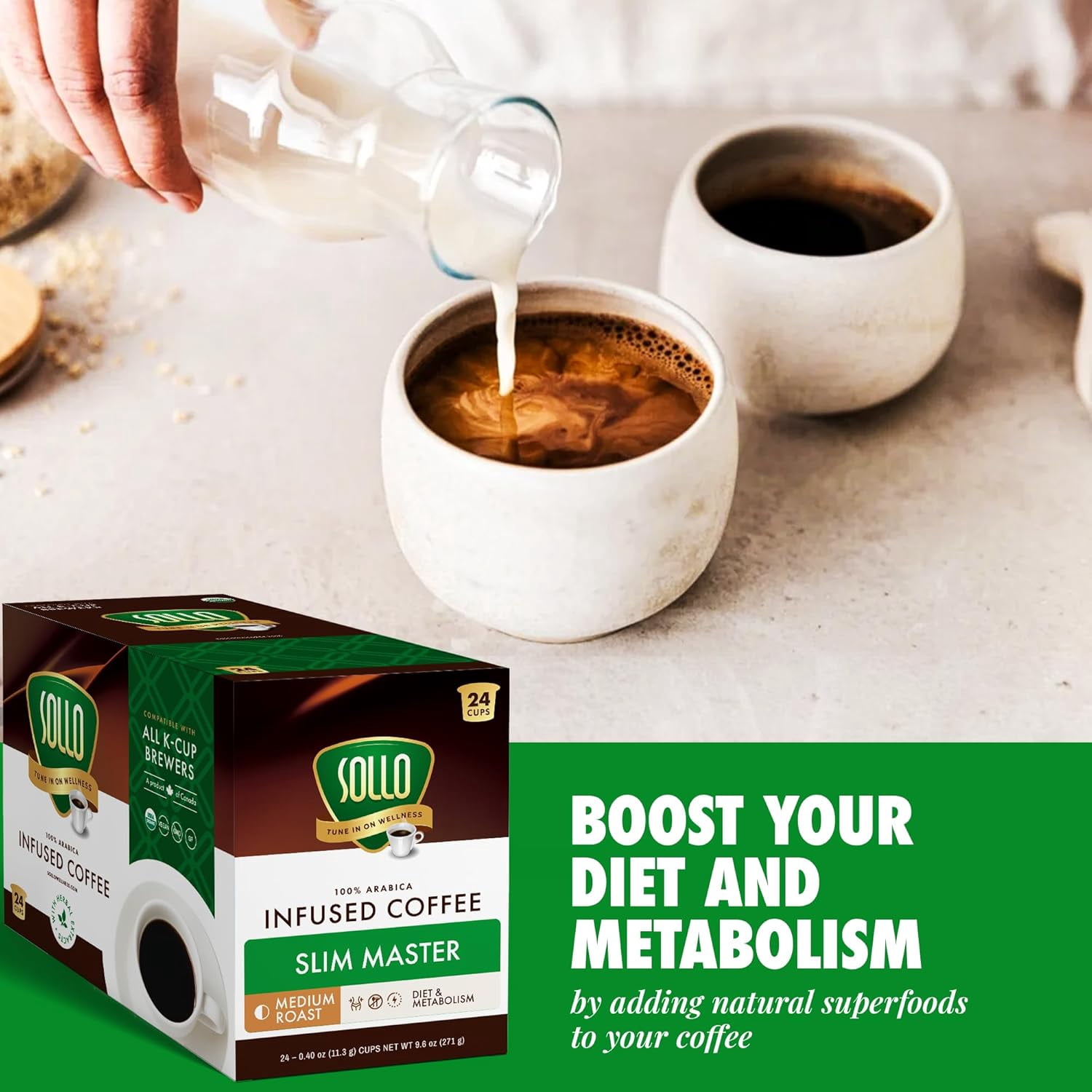 Sollo Organic Slim Medium Roast Coffee Pods, 24 Count