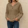 thumbnail image 4 of DailyTrove Women Cable Knit Henley Hooded Sweatshirt With Kangaroo Pocket Long Sleeve Tops, 4 of 8