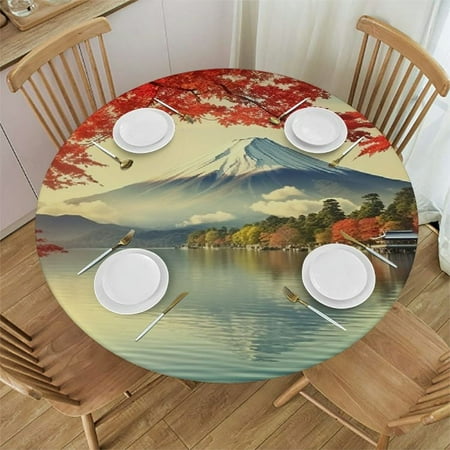 

Orinice Mountain Lake Trees Round Table Cover Stain Resistant Washable Indoor Outdoor Tablecloth Kitchen Dining Wedding Parties Waterproof 100% Polyester Fiber 54-58