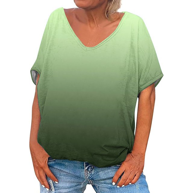Posijego T-Shirts à Col en V pour Femmes, Chemise à Manches Courtes Imprimée, Pyjama Décontracté d'Été pour Femmes