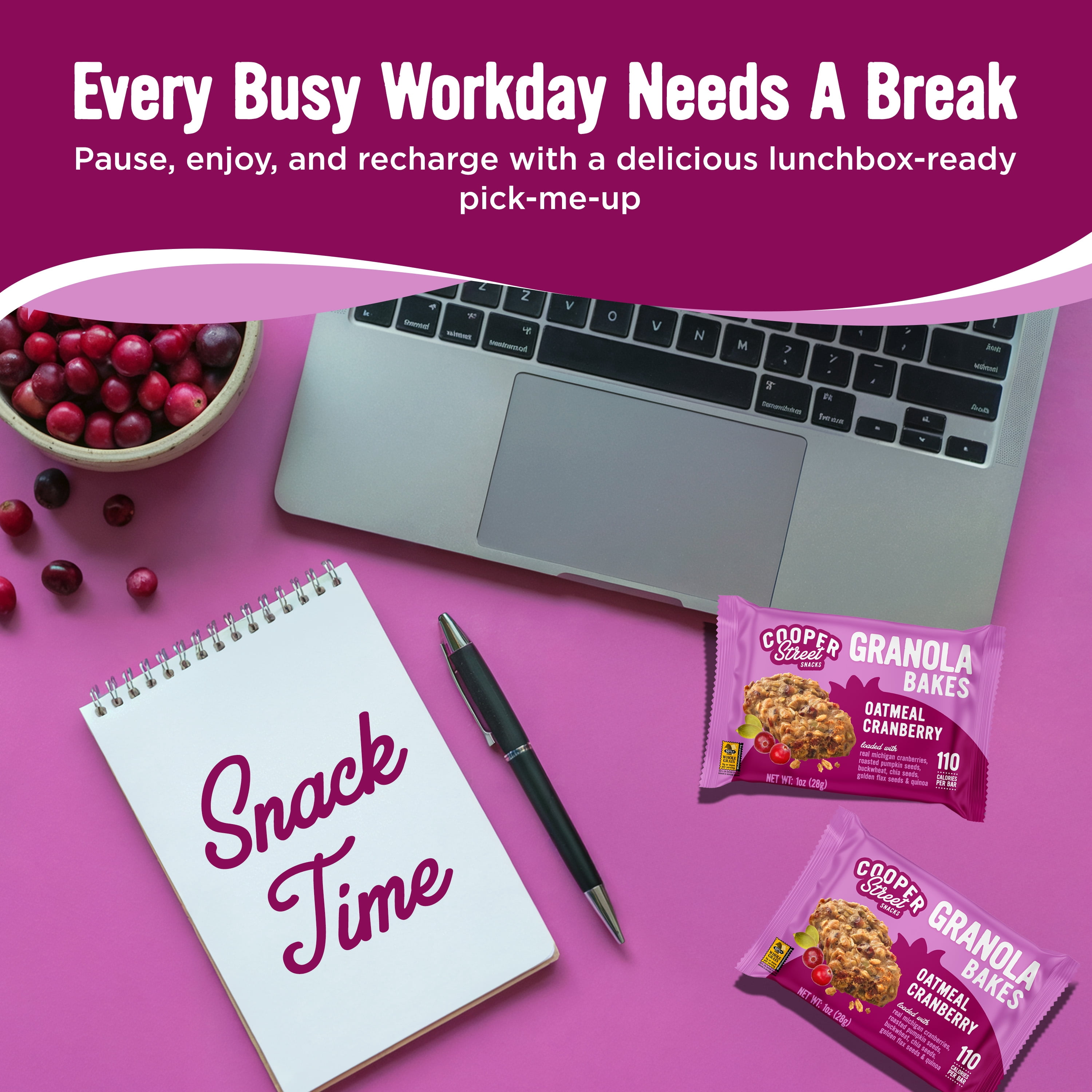 Cooper Street Granola Bakes Oatmeal Cranberry - Soft Breakfast Granola Bars Bulk - Nut, Soy & Dairy Free - 110 Cal - 48ct