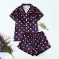 thumbnail image 2 of Yuncity Valentines Pajamas Women 2 Piece Short Sleeve Cute Heart Print Button Down Shirt With Shorts Set Silk Satin Sleepwear Loungewear Soft Comfortable Breathable Pjs S-Xl, 2 of 9