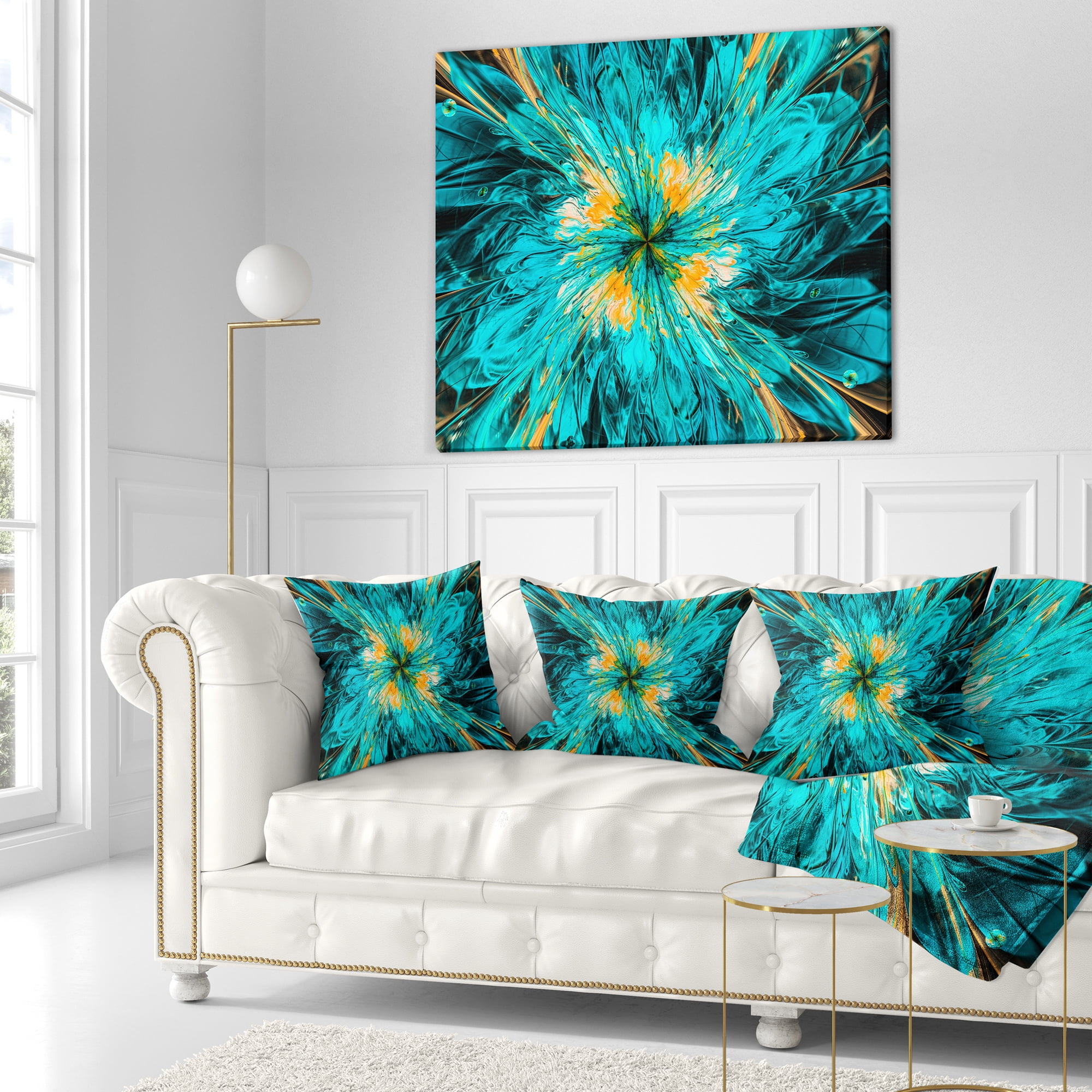 Designart Layered Blue Fractal Flower Petals - Floral Throw Pillow - 16x16