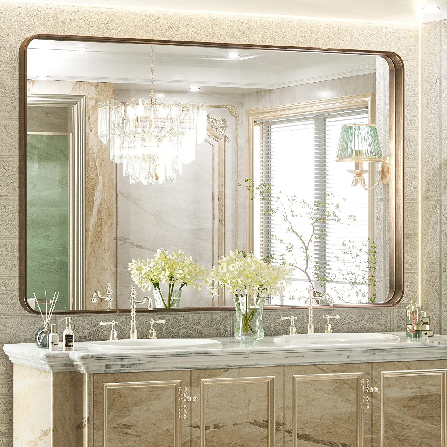 GEDUBIUBOO 40x30 Inch Bathroom Mirror Silver Framed Wall Mounted