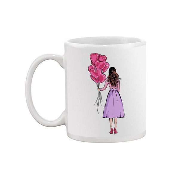 Woman Holding Heart Balloons Mug  -Image by Shutterstock,