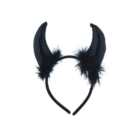 Lux Accessories Metallic Black Devil Horn Fur Costume Halloween Fashion Headband