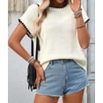 thumbnail image 5 of Women'S Ribbed Sweater Crew Neck Short Sleeve Loose Fit Knit Pullover Tops Cream White XL, 5 of 9