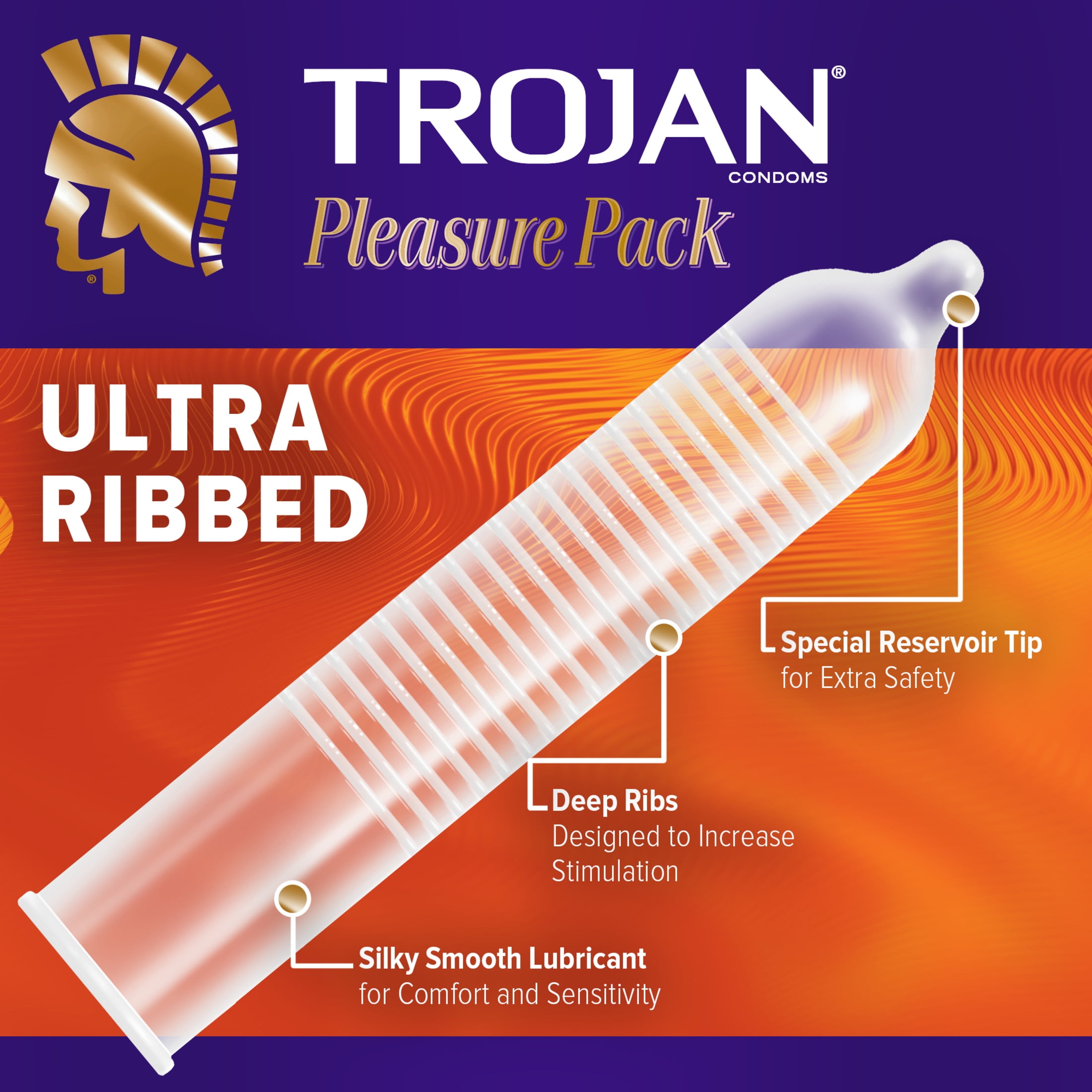 TROJAN Pleasure Variety Pack Lubricated Condoms, 3 Count