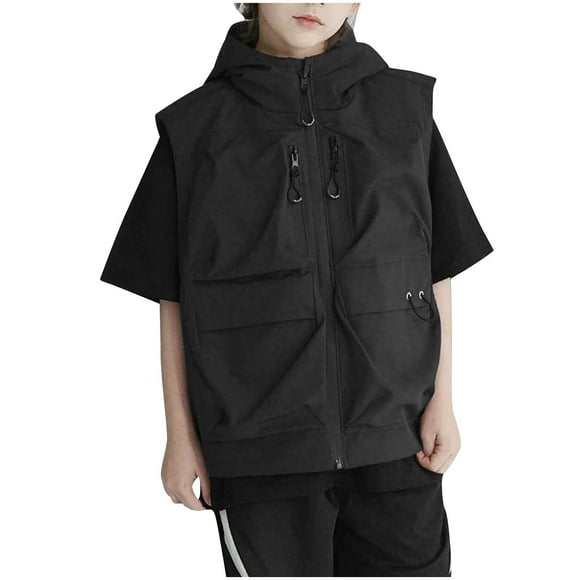 Lovzfmll Toddlers Kids Teens Boys Girls Utility Vest, Hooded Techwear Style, Functional Warm Winter Wear for 3-15 Years