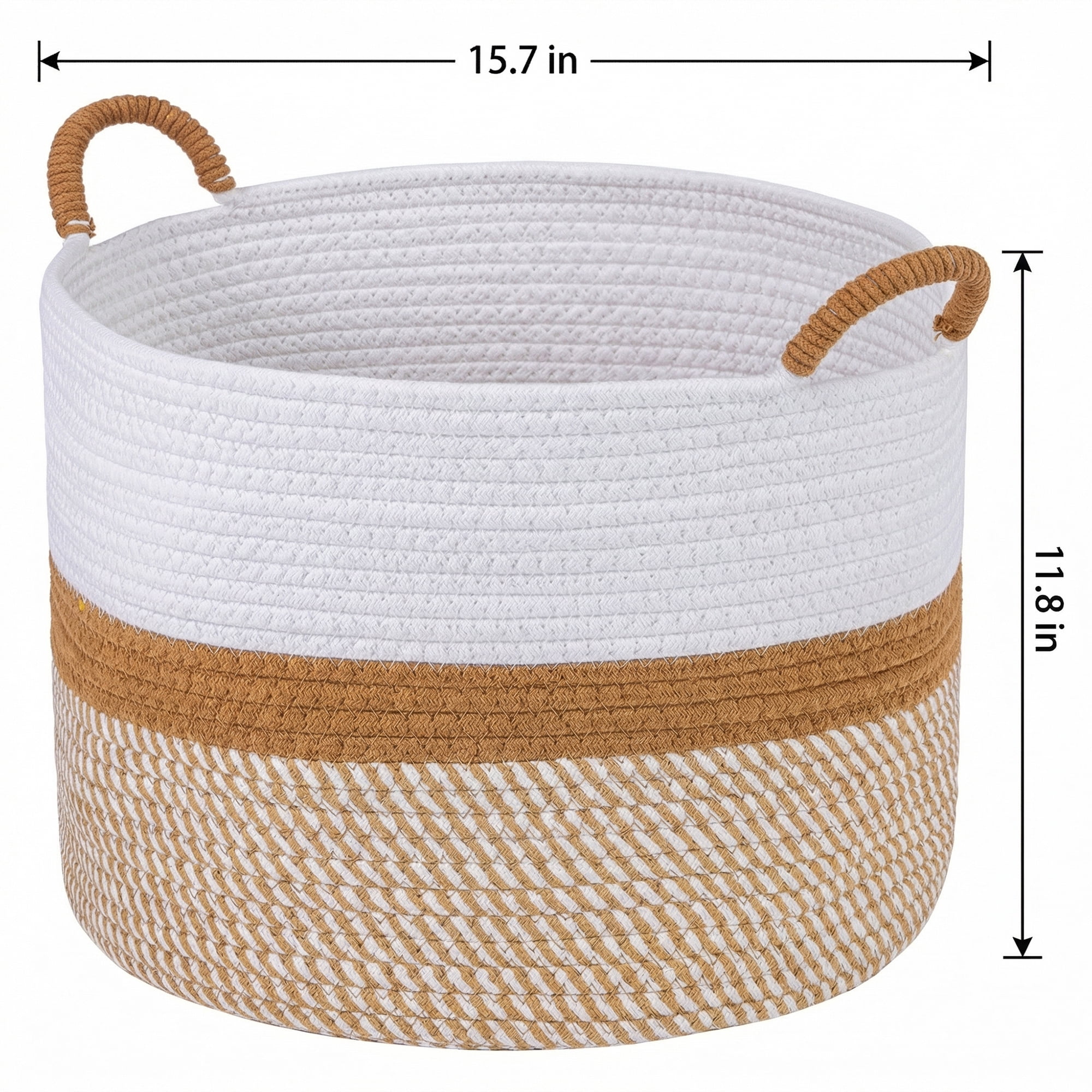 Unique Bargains Multiple Use Woven Storage Bin for Home White Coffee 15.7*15.7*11.8in