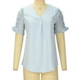 thumbnail image 5 of Women's Summer Chiffon Tops Shirts V Neck Dressy Casual Comfy T Shirts Short Sleeve Solid Tunic Blouses Pullover, 5 of 7